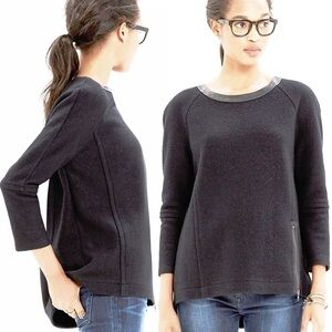 Madewell Black Wool Leather Trim Blouse Top XS